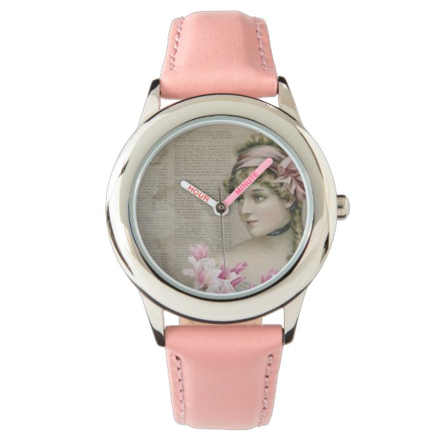 Reloj De Pulsera Acero inoxidable rosado de la victoriana Steampunk (Anverso)