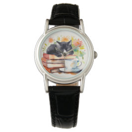 Reloj De Pulsera Acogedor gato relajado en acuarela