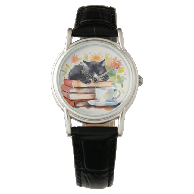 Reloj De Pulsera Acogedor gato relajado en acuarela (Anverso)