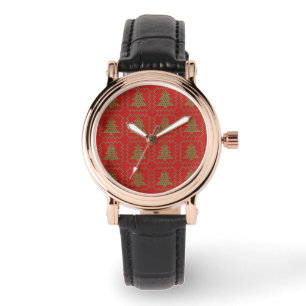 Reloj De Pulsera Acogedor patrón de suéter feo de árbol de Navidad
