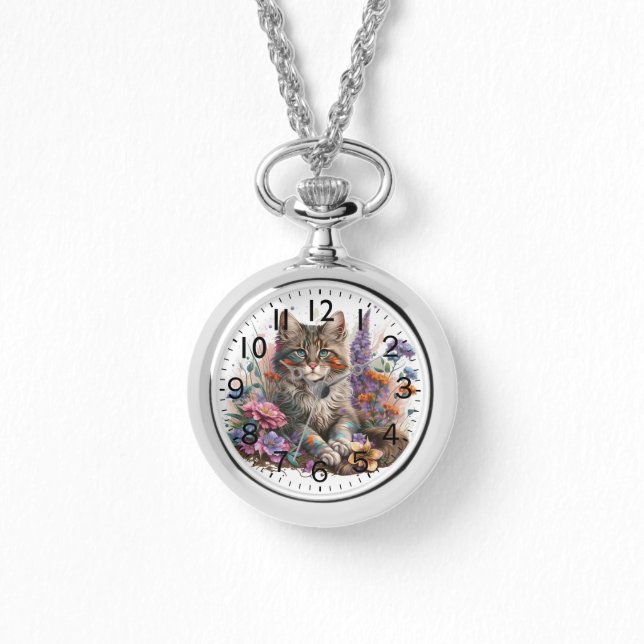 Reloj De Pulsera Acuarela Adorable Maine Coon Kitten Print (Anverso)