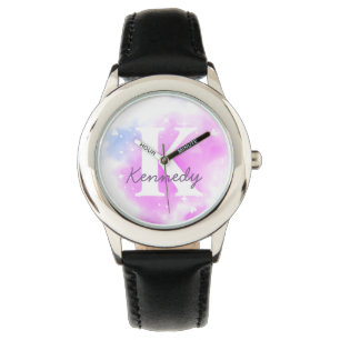 Reloj De Pulsera Acuarela Arcoiris Galaxia Estrellas Pastel Rosa Pú