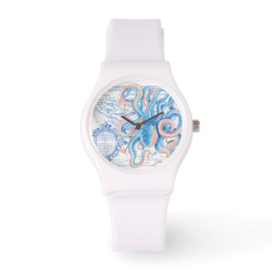 Reloj De Pulsera Acuarela azul de la moda del mapa del vintage del