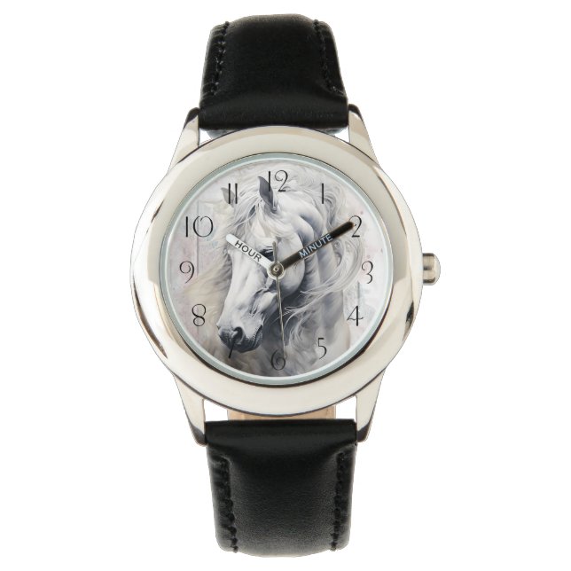 Reloj De Pulsera Acuarela blanca para caballos (Anverso)