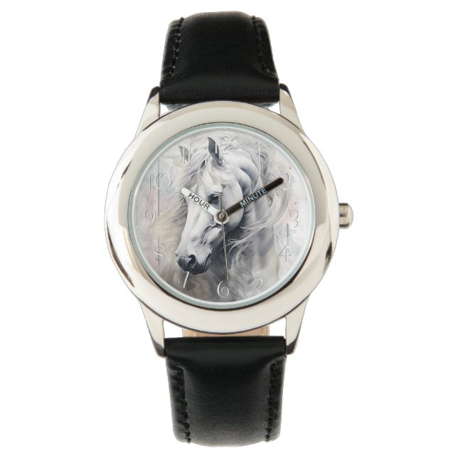 Reloj De Pulsera Acuarela blanca para caballos (Anverso)