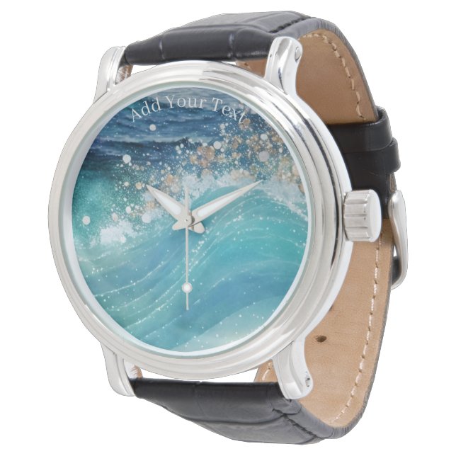 Reloj De Pulsera Acuarela Blue White Ocean Wave Personalizado Foto  (Angular)