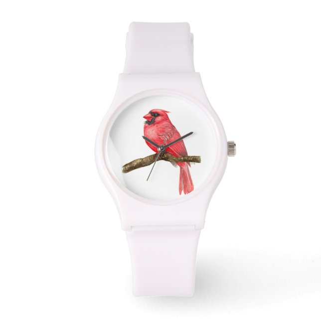 Reloj De Pulsera acuarela de ave cardinal (Anverso)