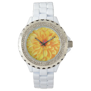Reloj De Pulsera acuarela de Dahlia amarillo