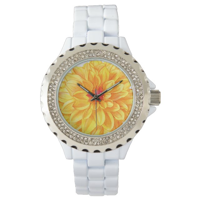 Reloj De Pulsera acuarela de Dahlia amarillo (Anverso)
