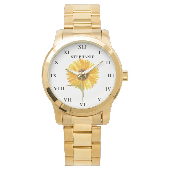 Reloj De Pulsera Acuarela de girasol amarillo Floral moderna (Anverso)