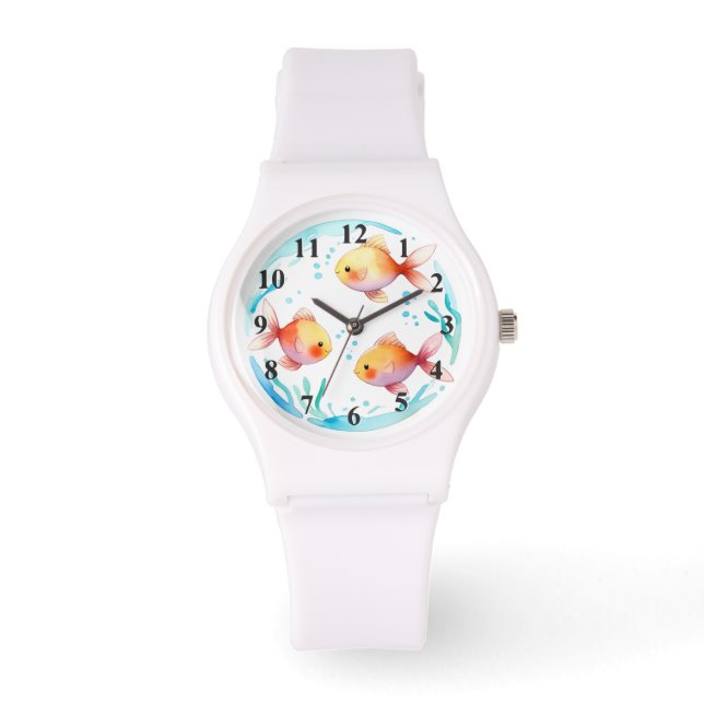 Reloj De Pulsera Acuarela de peces de oro de mar Náutico (Anverso)