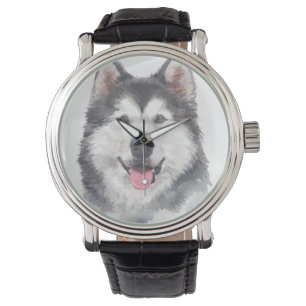Reloj De Pulsera Acuarela del mascota del perro del husky siberiano