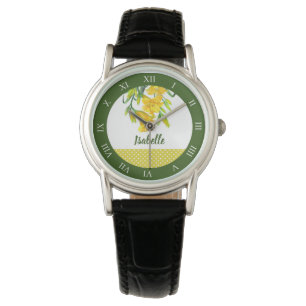 Reloj De Pulsera Acuarela Día Amarillo Lilies Números romanos Flo