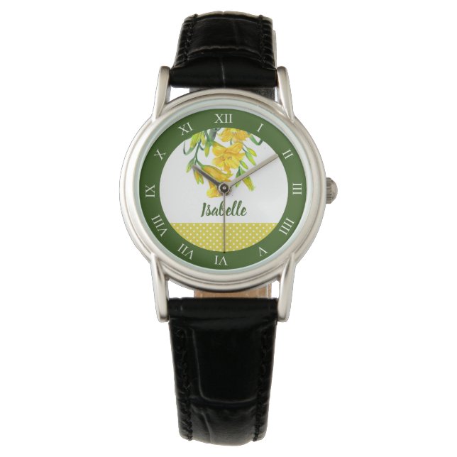 Reloj De Pulsera Acuarela Día Amarillo Lilies Números romanos Flora (Anverso)