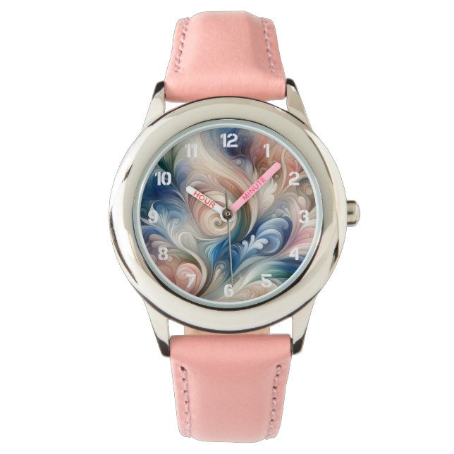 Reloj De Pulsera Acuarela Fantasía Pastel Floral Azul & Crema (Anverso)