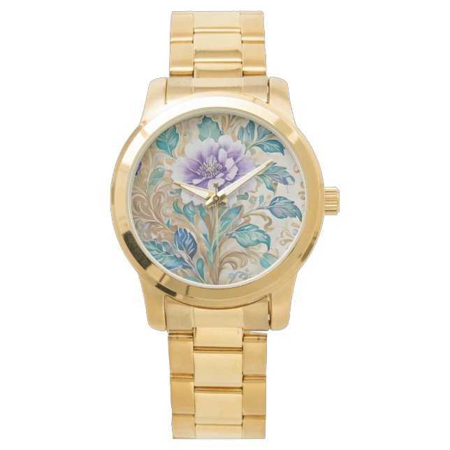 Reloj De Pulsera Acuarela floral Rosa púrpura (Anverso)