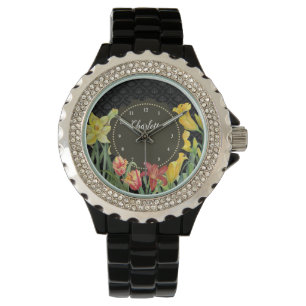 Reloj De Pulsera Acuarela Flores de Damasco Amarillas Naranjas de P