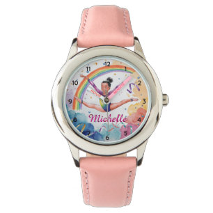 Reloj De Pulsera Acuarela Gimnasia Cuta Personalizada chica Rosa