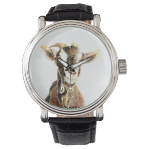 Reloj De Pulsera Acuarela Goat Fun Farm Animal Nature Art