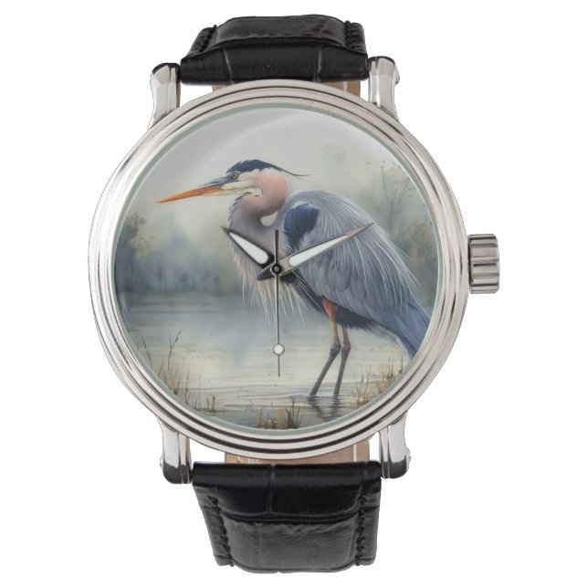 Reloj De Pulsera Acuarela Gran Aguja Azul Aguja Vida silvestre (Anverso)