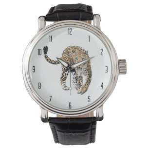 Reloj De Pulsera acuarela leopardo gato de la selva animal pintado