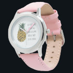 Reloj De Pulsera Acuarela moderna piña y cita graciosa positiva<br><div class="desc">Acuarela moderna piña y cita graciosa positiva</div>