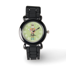 Reloj De Pulsera Acuarela monogramada Luz de nutricionista Verde