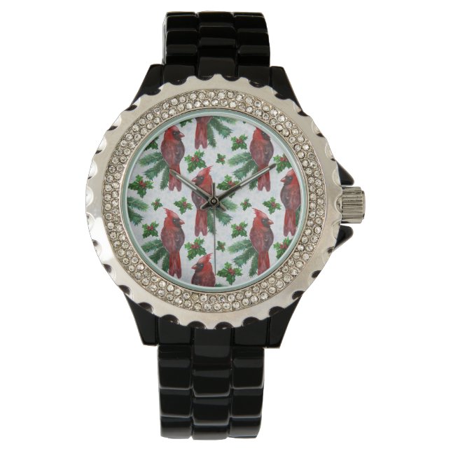 Reloj De Pulsera acuarela Red Cardinal Bird (Anverso)