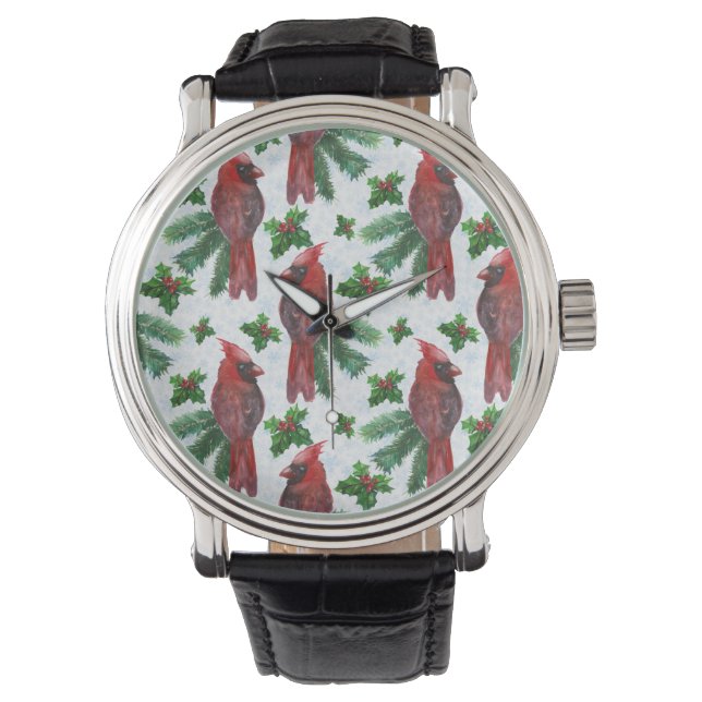 Reloj De Pulsera acuarela Red Cardinal Bird (Anverso)