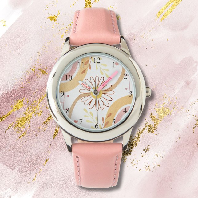 Reloj De Pulsera Acuarela Resumen Flor botánica y arcoiris (Close up)