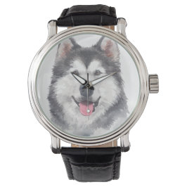 Reloj De Pulsera Acuarela Siberian Husky Dog Mascota