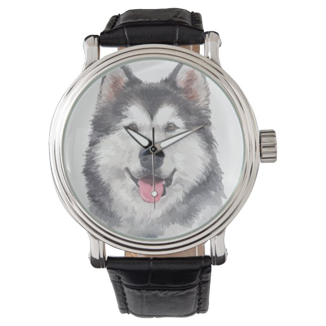 Reloj De Pulsera Acuarela Siberian Husky Dog Mascota (Anverso)