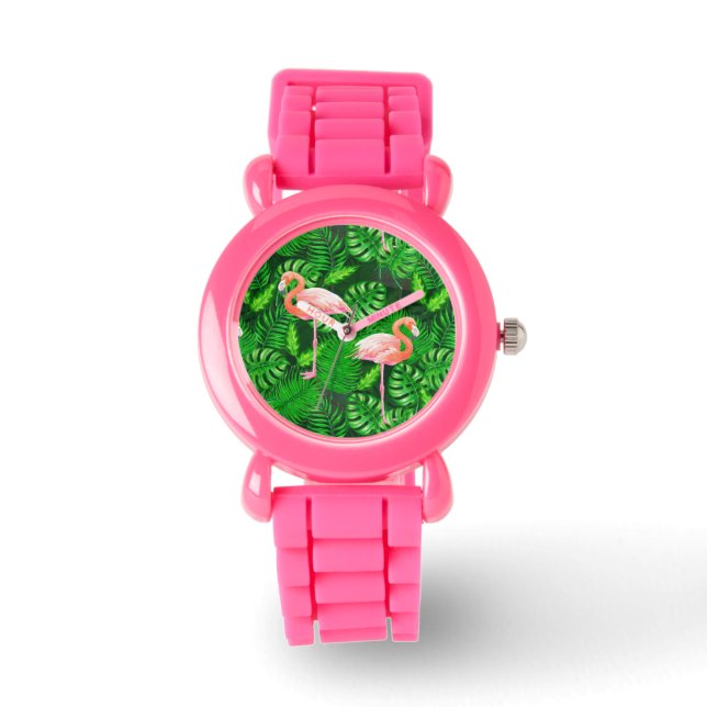 Reloj De Pulsera acuarela tropical flamenca (Anverso)