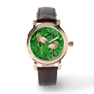Reloj De Pulsera acuarela tropical flamenca
