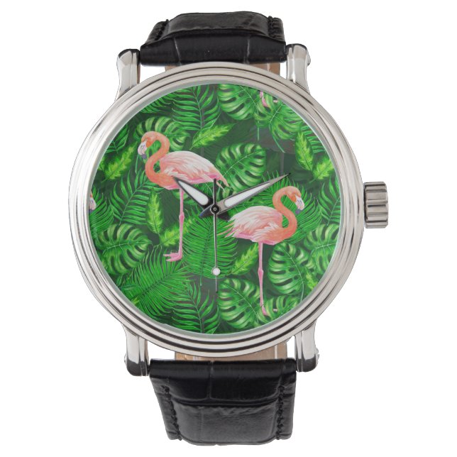 Reloj De Pulsera acuarela tropical flamenca (Anverso)