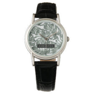 Reloj De Pulsera Acuarela Tropical Oasis Moderno Patrón de hojas