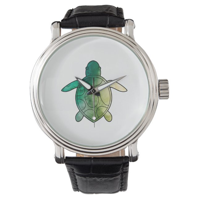 Reloj De Pulsera Acuarela verde de tortuga marina (Anverso)