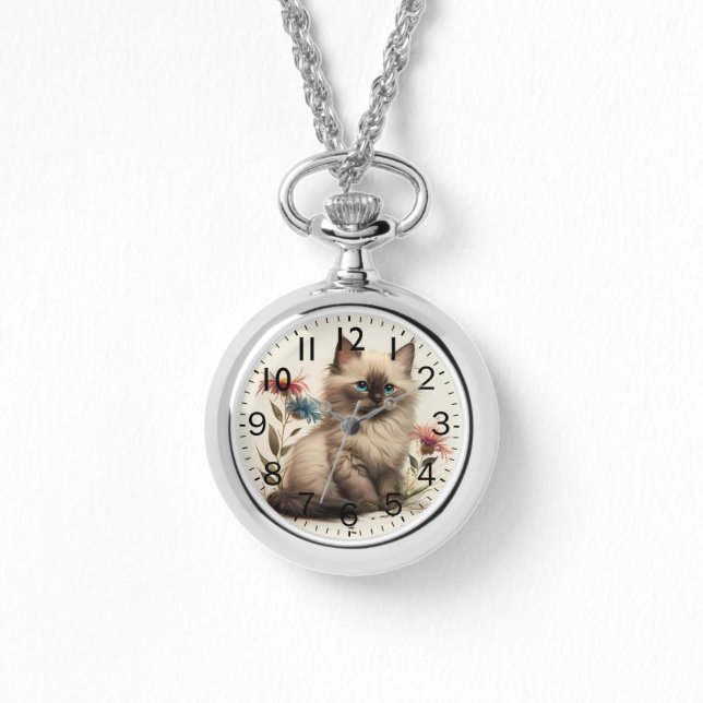 Reloj De Pulsera Adorable acuarela Birman Kitten Print (Anverso)