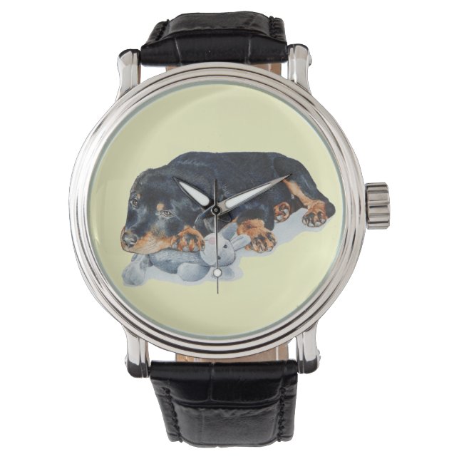 Reloj De Pulsera adorable cachorro de rottweiler perro adormecido d (Anverso)