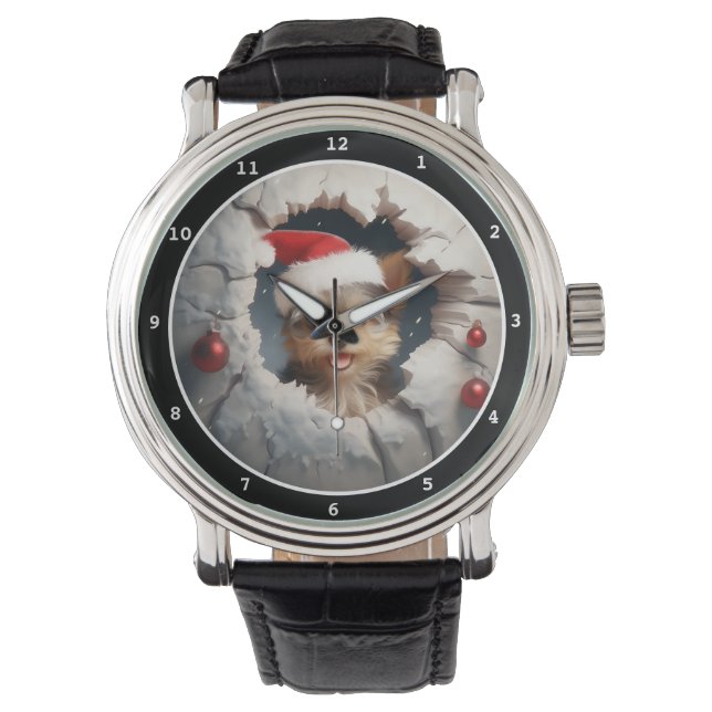 Reloj De Pulsera Adorable Christmas Yorkshire Terrier in Santa Hat (Anverso)