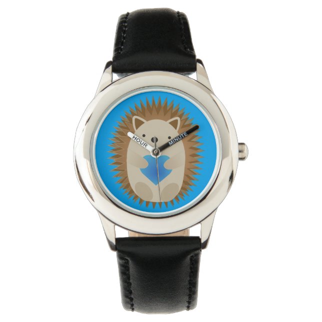 Reloj De Pulsera Adorable erizo abrazando un corazón azul (Anverso)