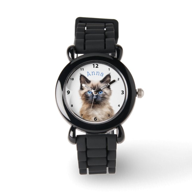 Reloj De Pulsera Adorable Gatito Siamés Personalizado (Anverso)