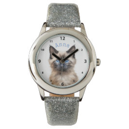 Reloj De Pulsera Adorable Gatito Siamés Personalizado