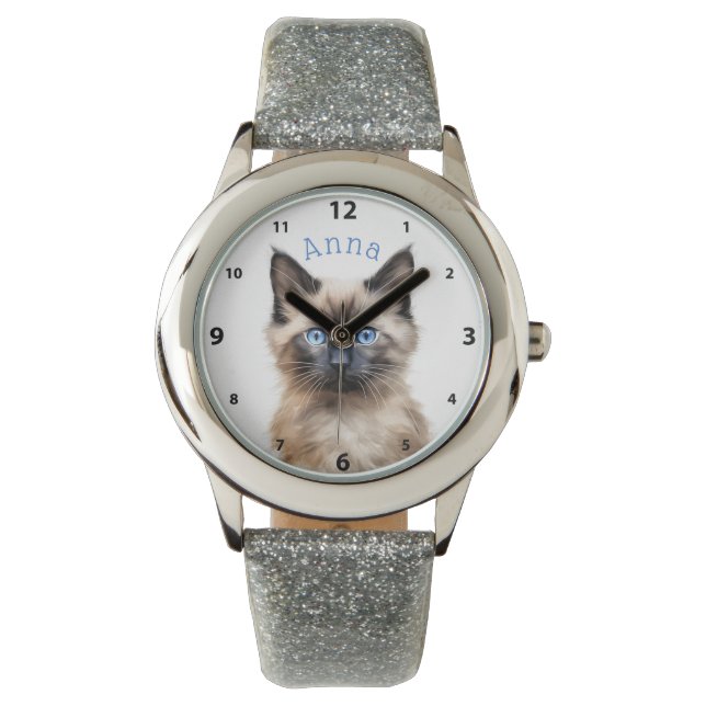 Reloj De Pulsera Adorable Gatito Siamés Personalizado (Anverso)