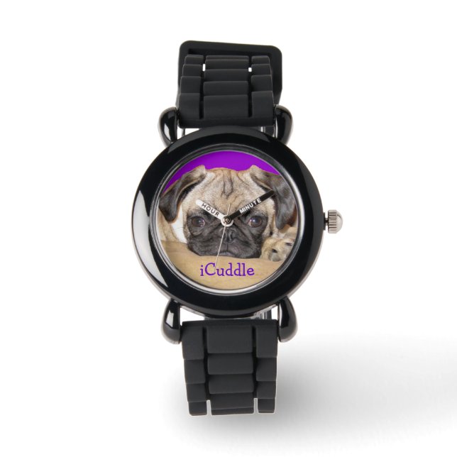 Reloj De Pulsera Adorable iCuddle Pug Puppy (Anverso)