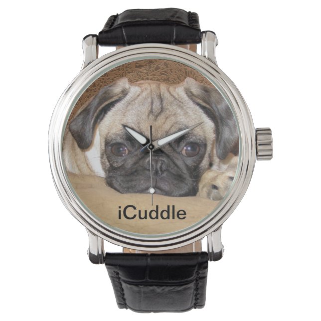 Reloj De Pulsera Adorable iCuddle Pug Puppy (Anverso)