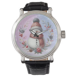 Reloj De Pulsera Adorables Navidades de Snowman Wreath