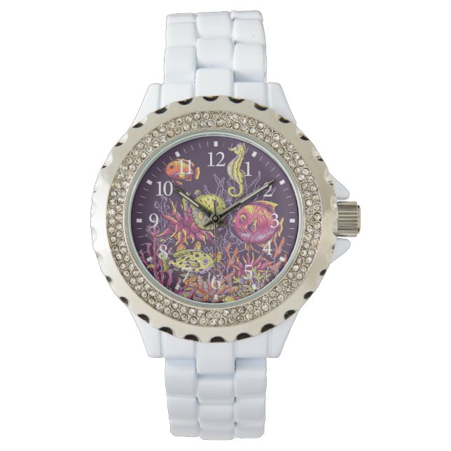 Reloj De Pulsera Adorables Ocean Criaturas Purple (Anverso)