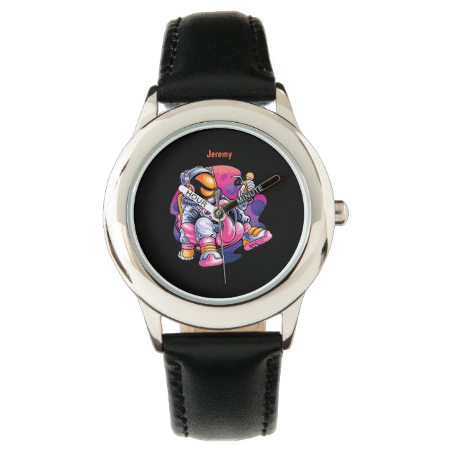 Reloj De Pulsera Adorables Spaceman Relajándose Con Personalizado D (Anverso)