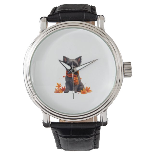 Reloj De Pulsera Affenpinscher Con Corazón De Hojas De Otoño (Anverso)